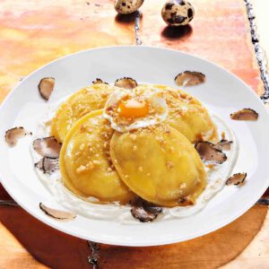 Raviolis de berenjena y queso escamorza ahumado